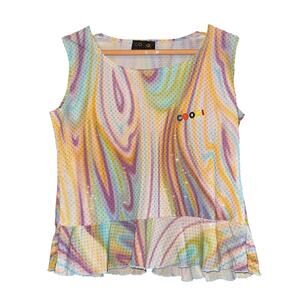 Vintage COOGI Rainbow Cropped Tank Large Festival Hippie Party Glam Psychedelic